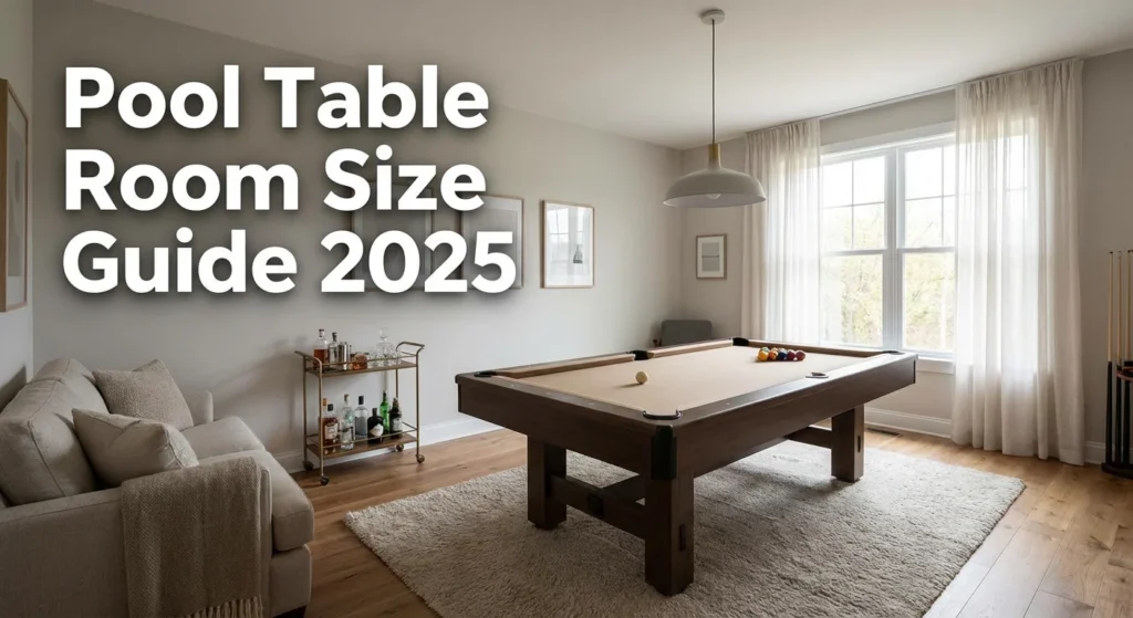 Современная игровая комната с бильярдным столом, демонстрирующая правильный размер комнаты и свободное пространство.